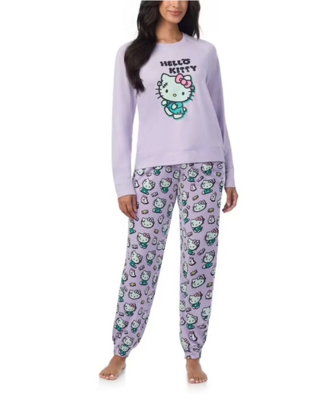Women's 2-Piece Halloween Hello Kitty Pullover and Jogger Pajama Set Large
